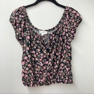 Pink Rose Womens Y2K Black Pink Floral Crop Top Size S